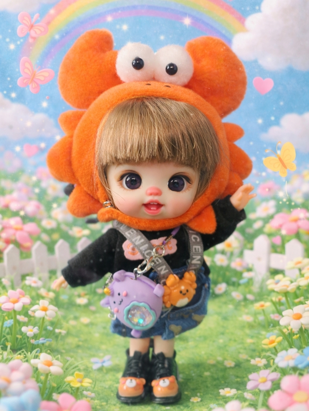 Cute Baby Doll in Orange Crab Hat with Accessories